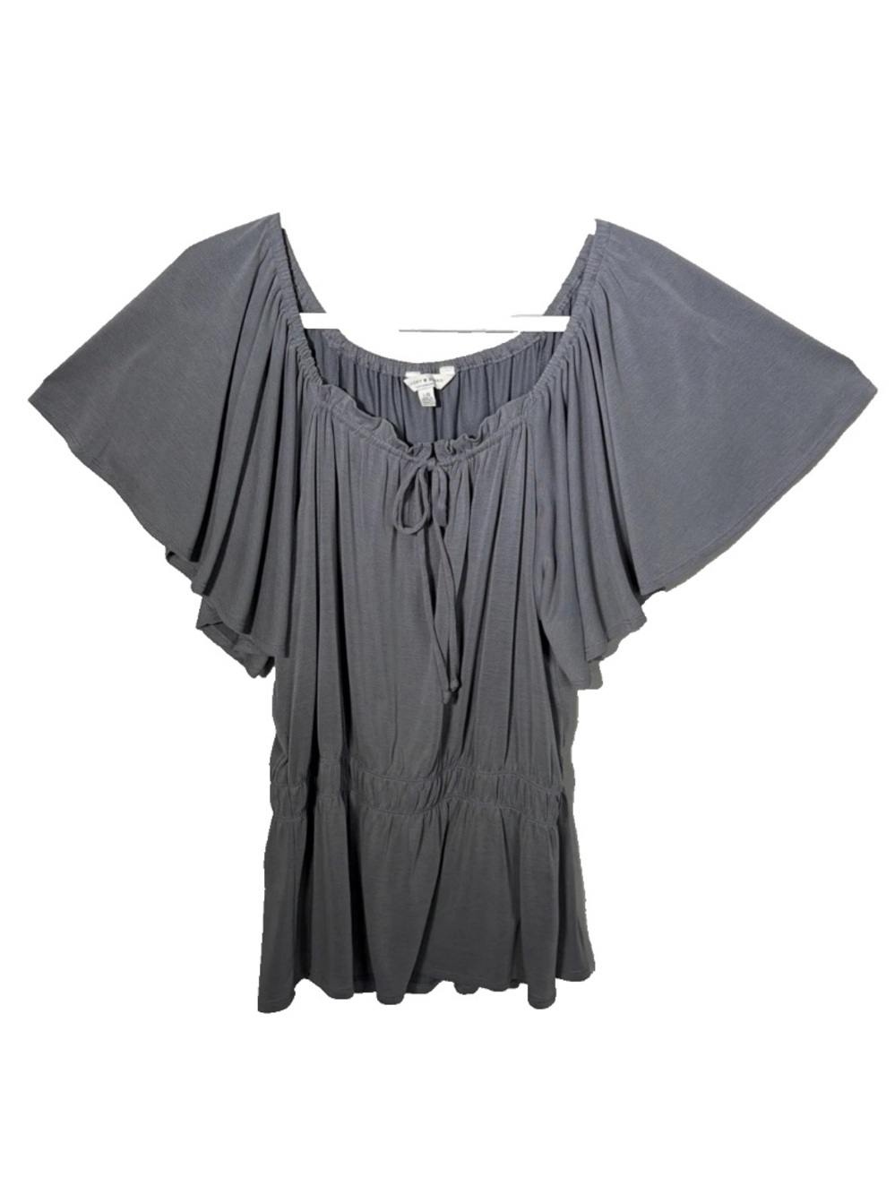 Lucky Brand Gray Flutter Sleeve Elastic Waist Drawstring Scoop Neck Top Size L
